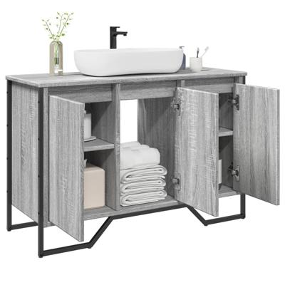 Wastafelkast 91x35x60 cm bewerkt hout grijs sonoma eikenkleurig