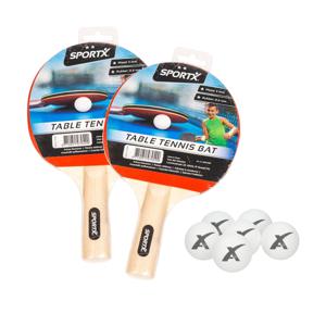 Tafeltennis/pingpong set - 2 batjes en 6 balletjes - geschikt voor binnen en buiten