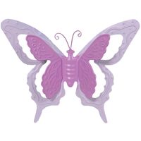 Mega Collections tuin/schutting decoratie vlinder - metaal - roze - 24 x 18 cm - Tuinbeelden - thumbnail