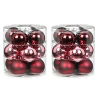 Tube met 24x roze/rode kerstballen van glas 8 cm glans en mat   -