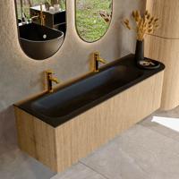 Mondiaz KURVE 145 cm Onderkast Greeploos 1 Lade Met Deuren Oak, Wastafel Solid Surface Links Urban 2 Kraangaten Zonder Spiegel (KRVBGL145R1L1D2KL-Oak/Urb)