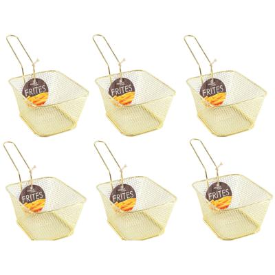 Snackmandje - 6x stuks - goudkleurig - frietmandje - 14 cm - serveren