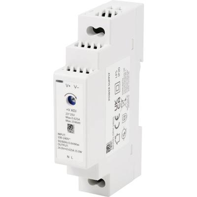 TRU COMPONENTS TC-10580804 DIN-rail netvoeding 24 V/DC 0.625 A 15 W Aantal uitgangen:1 x Inhoud 1 stuk(s)