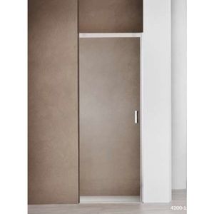 Douchedeur Sealskin Duka 4200 Nisdeur Schuifdeur 1 Delig 110x200cm Chroom/Zilver Hoogglans Profiel Gesatineerd Glas met Zeefdrukband Wit en Softclose