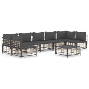 The Living Store Loungeset Antraciet - Poly Rattan - Modulair Ontwerp - 72x72x66 cm - Weerbestendig - Stevig Stalen