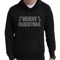 Glitter foute kersttrui hoodie zwart Merry Christmas glitter steentjes voor heren - Capuchon trui 2XL  -