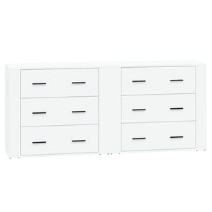 The Living Store Dressoir Wit - 80 x 33 x 70 cm - Bewerkt hout - Set van 2