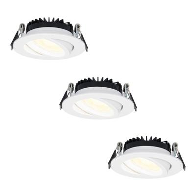 Set van 3 Rome LED inbouwspots - Kantelbaar - IP44 waterdicht - 6 Watt 500 lumen - 2700K warm wit - Lage inbouwdiepte 27mm - Dimbaar - Rond - Wit - Voor binnen en buiten