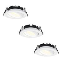 Set van 3 Rome LED inbouwspots - Kantelbaar - IP44 waterdicht - 6 Watt 500 lumen - 2700K warm wit - Lage inbouwdiepte 27mm - Dimbaar - Rond - Wit - Voor binnen en buiten