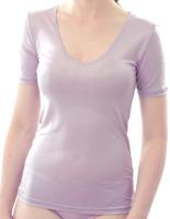 Zijden Dames T-Shirt met V-Hals Alkena Kleur Lilac Maat Extra Extra Large