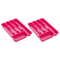 Plasticforte Bestekbak - 2x stuks - bestekhouder - 5 vaks - fuchsia - 33 x 24 x 4 cm - Kunststof
