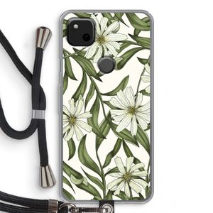 Wit bloemenpatroon: Pixel 4a Transparant Hoesje met koord