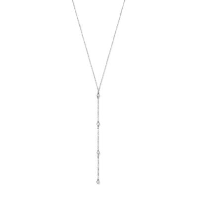 Zilveren Y-Ketting met Zirkonia - 41+4 cm - Gerhodineerd 925
