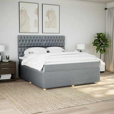 Boxspring met matras stof lichtgrijs 180x200 cm