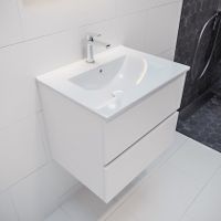 Mondiaz Vica Denia badmeubel wit mat 60 cm 2 lades keramiek enkele spoelbak midden 1 kraangat