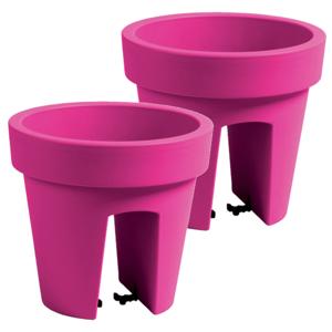 Balkon plantenpot/bloempot - 2x stuks - fuchsia roze - 5 liter - kunststof - D25 x H23 cm