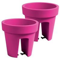 Balkon plantenpot/bloempot - 2x stuks - fuchsia roze - 5 liter - kunststof - D25 x H23 cm