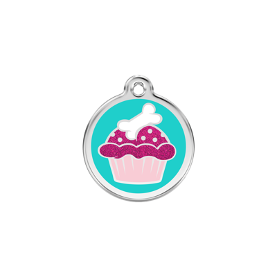 Cupcake Aqua glitter hondenpenning small/klein dia. 2 cm - Reddingo