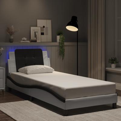Bedframe met LED zonder matras "Zadar" kunstleer wit en zwart 80x200 cm