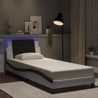 Bedframe met LED zonder matras "Zadar" kunstleer wit en zwart 80x200 cm