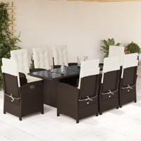 9-delige Tuinset met kussens poly rattan bruin