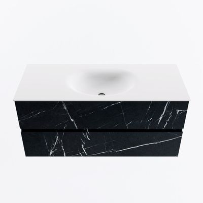 MONDIAZ VICA 110cm badmeubel onderkast Marquina 2 lades. Wastafel MOON midden 1 kraangat, kleur Talc.