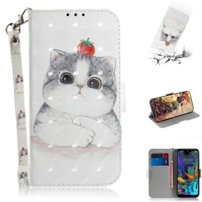 3D schilderij cute cat patroon gekleurde tekening horizontale Flip lederen case voor LG K50 met houder & kaartsleuven & portemonnee