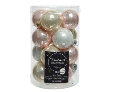 Kerstbal glas d3.5 cm zachtroze 16st kerst - Decoris