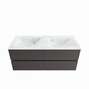 MONDIAZ VICA-DLUX 120cm badmeubel onderkast Dark grey 4 lades. Inbouw wastafel CLOUD dubbel zonder kraangat, kleur Opalo.