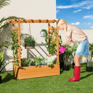 Verhoogd Tuinbed met Gebogen Traliewerk Hangend Dak Plantenbak Afvoergaten Houten Plantenbak voor Binnen en Buiten