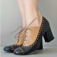 Dames Hoge hakken Bullock Shoes Grote maten Vintage schoenen Bruiloft Feest Dagelijks Blokhak Gepuntte Teen Vintage Modieus Luxueus PU Veters Kleurenblok Geel Licht Grijs Khaki miniinthebox