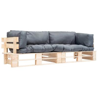 2-delige Tuinbankenset pallet met grijze kussens grenenhout