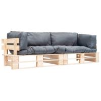 2-delige Tuinbankenset pallet met grijze kussens grenenhout