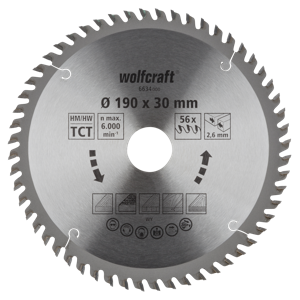 Wolfcraft Handcirkelzaagblad | HM | 56 Zähne | Ø190 x 30mm | 1 stuk - 6634000