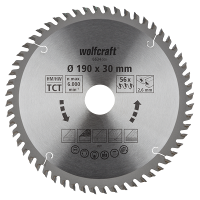 Wolfcraft Handcirkelzaagblad | HM | 56 Zähne | Ø190 x 30mm | 1 stuk - 6634000