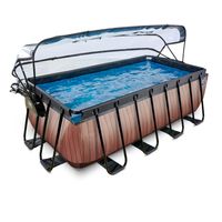 EXIT Wood zwembad - 400 x 200 x 122 cm - met zandfilterpomp, trap en overkapping - thumbnail