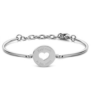 CO88 Collection Inspirational 8CB 90509 Stalen Armband met Hanger - Best Mom in the World 17 mm - One-size - Zilverkleurig