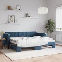 Slaapbank met onderschuifbed 90x200 cm fluweel blauw
