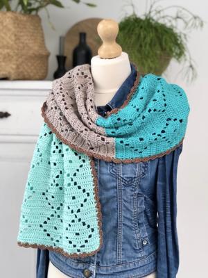 Haakpakket Mooie 1,5 meter sjaal Blauw/Groen/Bruin