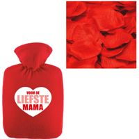 Liefste mama warmwaterkruik rood 2 liter fleece hoes en rozenblaadjes