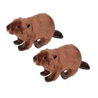 2x stuks pluche knuffel dier bever 24 cm