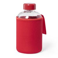 Glazen waterfles/drinkfles softshell bescherm hoes - rood - 600 ml - Sportfles - Bidon - thumbnail