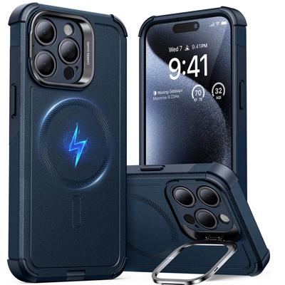 iPhone 15 Pro Cyber Tough Case with Stash Stand (HaloLock) - Dark Blue