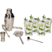 Cocktailshaker set RVS 5-delig inclusief 4x cocktailglazen 410 ml - thumbnail