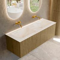 Badmeubel Mondiaz Kurve-Dlux | 130 cm cm | Meubelkleur Dusk | Wastafelkleur Ostra | Solid surface | Wasbak beiden zijden spoelbak | Zonder kraangat(en)