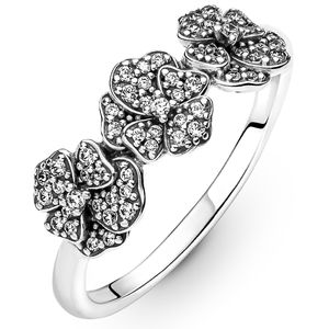 Pandora 190786C01 Ring Stackable Triple Pansy Flower zilver-zirconia