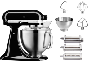 KitchenAid 5KSM185PSEOB Onyx Zwart + Pastaroller en -snijderset (3-delig)