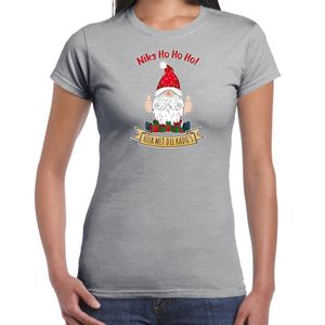 Fout kersttrui t-shirt voor dames - Kado Gnoom - grijs - Kerst kabouter