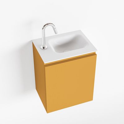 Toiletmeubel Mondiaz Olan | 40 cm | Meubelkleur Ocher | Lex wastafel Talc Rechts | 1 kraangat