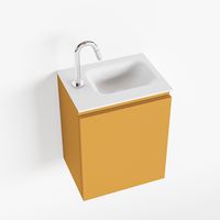 Toiletmeubel Mondiaz Olan | 40 cm | Meubelkleur Ocher | Lex wastafel Talc Rechts | 1 kraangat